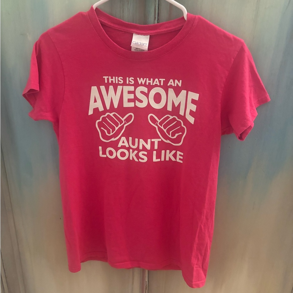 Gildan Kids Awesome Aunt T-Shirt small - hot pink